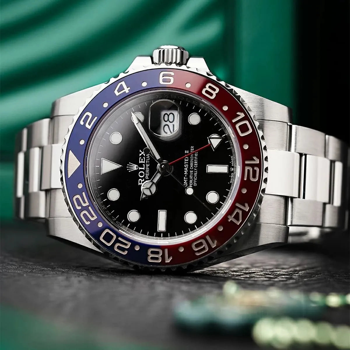 Rolex GMT Master II Pepsi m126710BLRO-0002 Men’s Watch Black Dial Silver Band