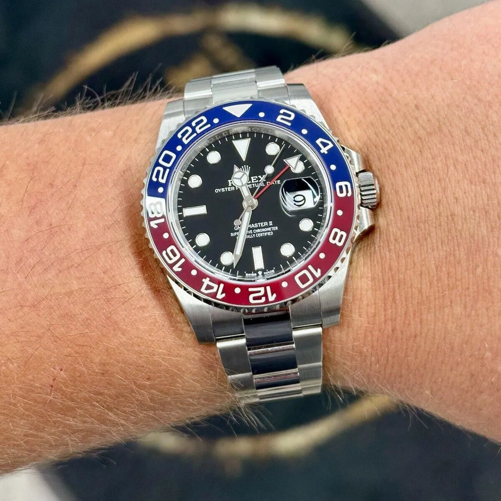 Rolex GMT Master II Pepsi m126710BLRO-0002 Men’s Watch Black Dial Silver Band