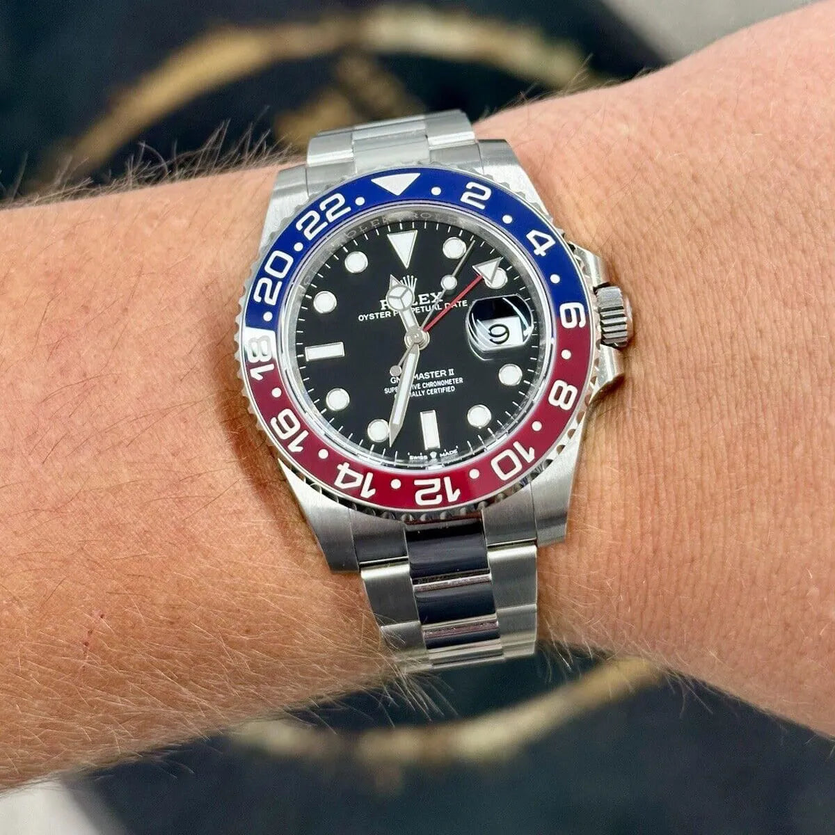 Rolex GMT Master II Pepsi m126710BLRO-0002 Men’s Watch Black Dial Silver Band