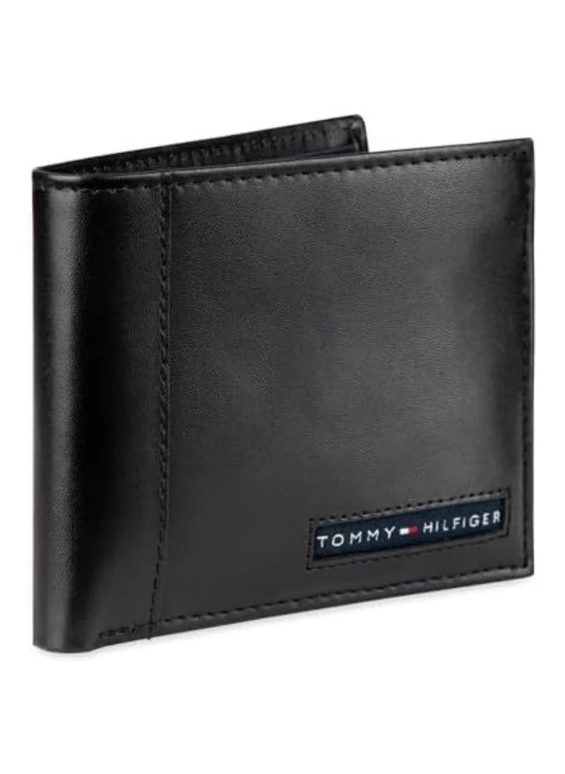 TH Black Leather Bifold Wallet For Men