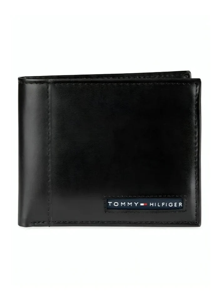 TH Black Leather Bifold Wallet For Men