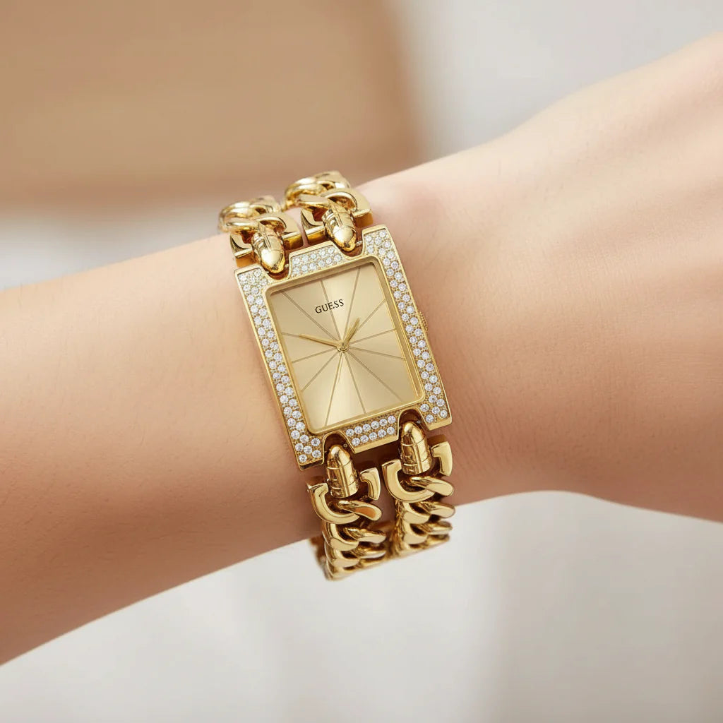 Guess Gold-Tone Crystal-Accented Watch For Women W0072L1